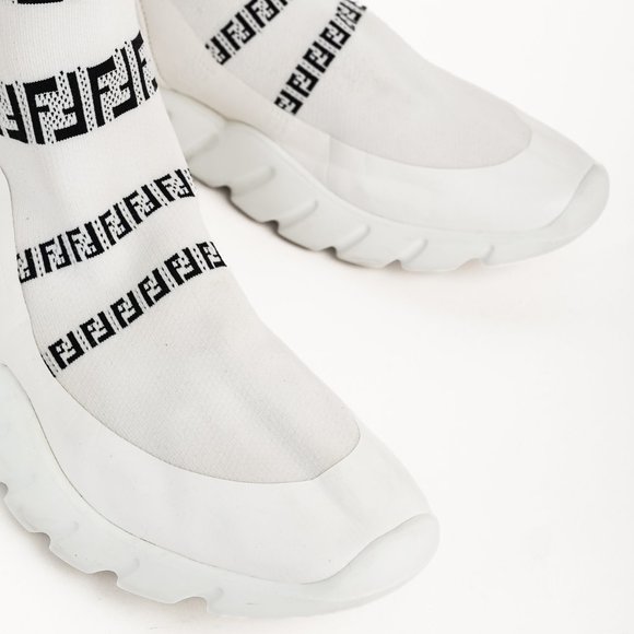 Fendi White FF Motif Tech Fabric High-Top Sneakers, Size 9 - Picture 4 of 8